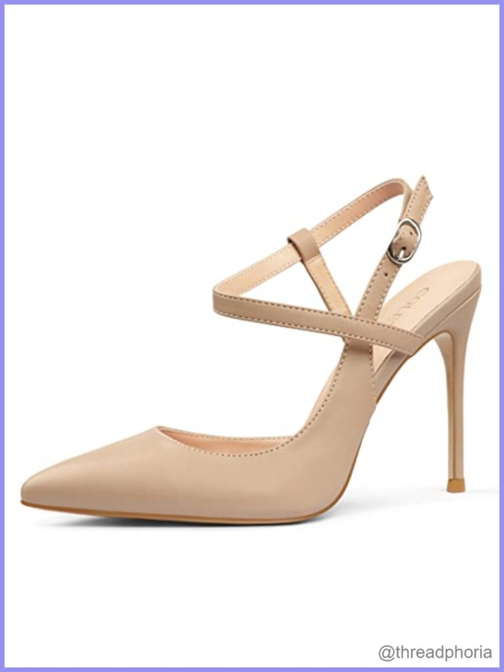 Women Ankle Strap Slingback Heels Pointed Toe Faux Leather Stiletto Pumps